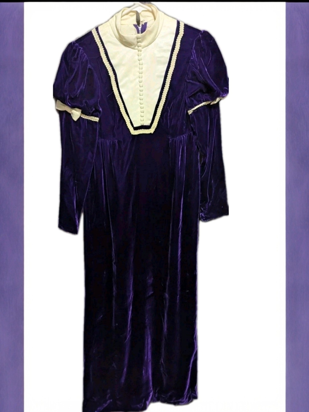 Vintage 70s Maxi Groovy Romantic Victorian Edwardian  Velvet Dress Size L